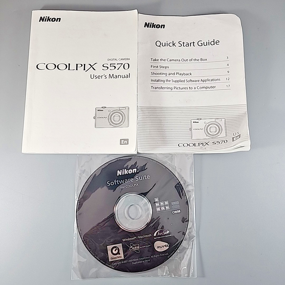 Nikon CoolPix S570 Digital Camera Guide Instruction Manual & Software Suite CD